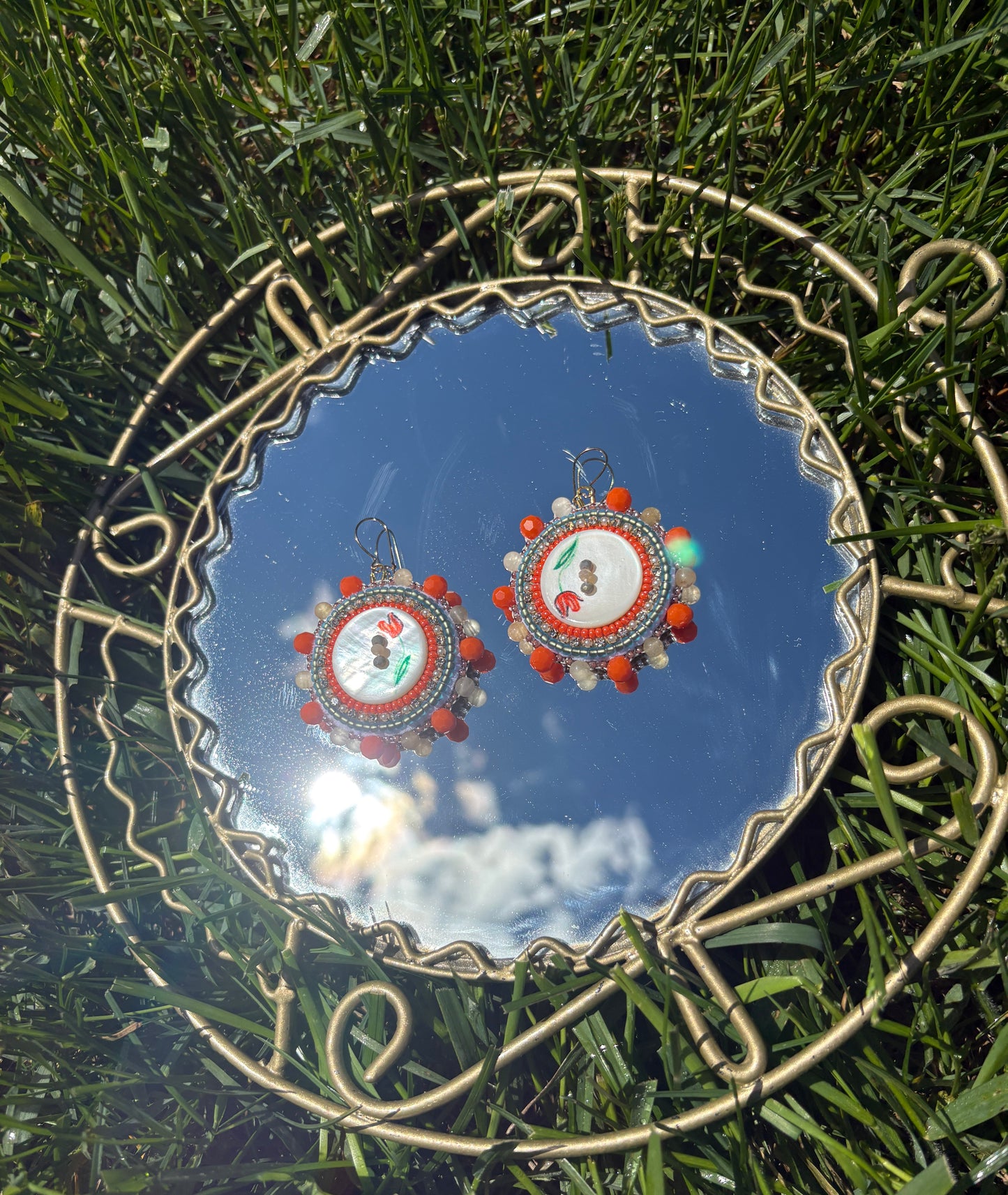 orange flower earrings