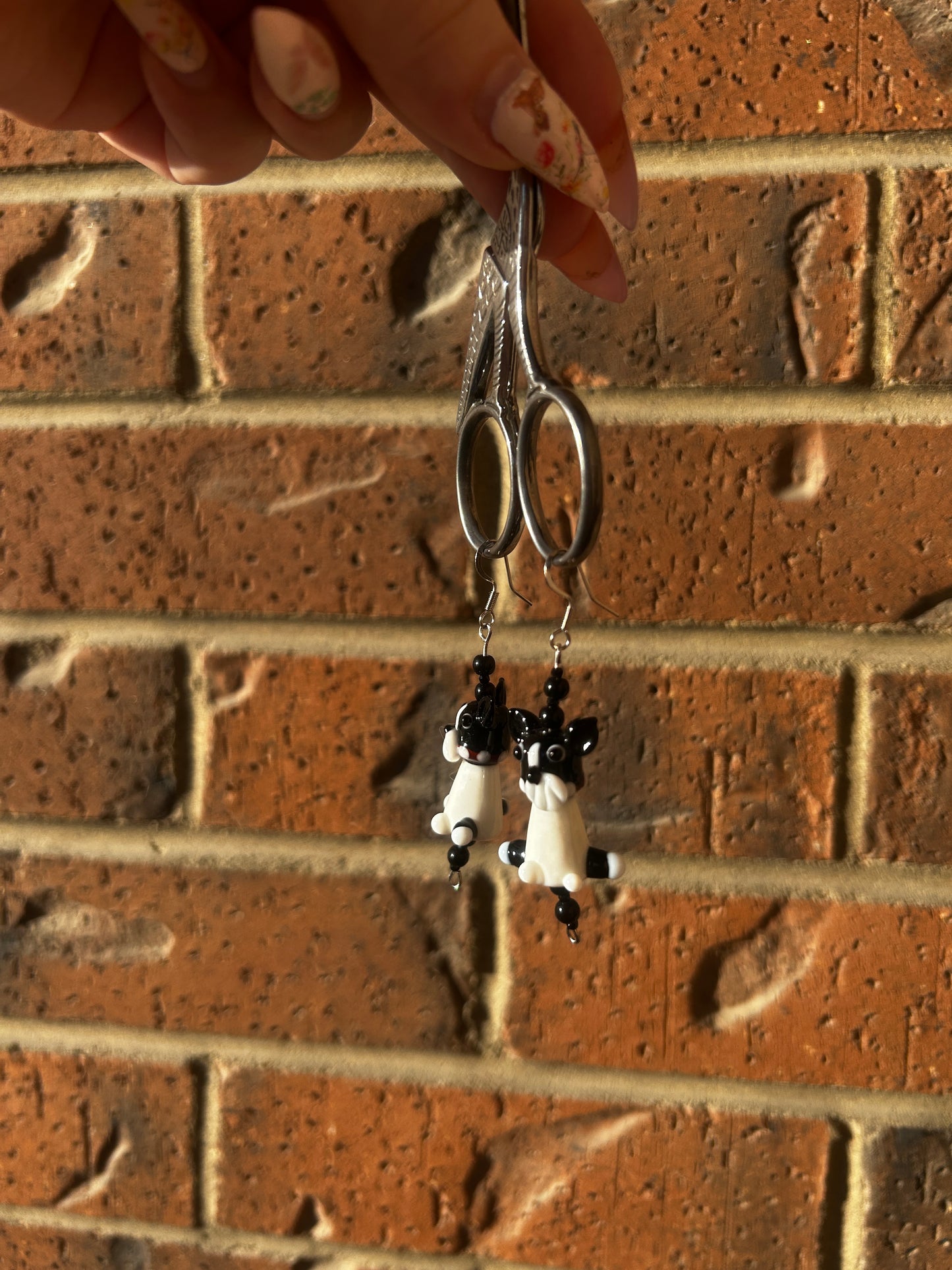 glass dog earrings