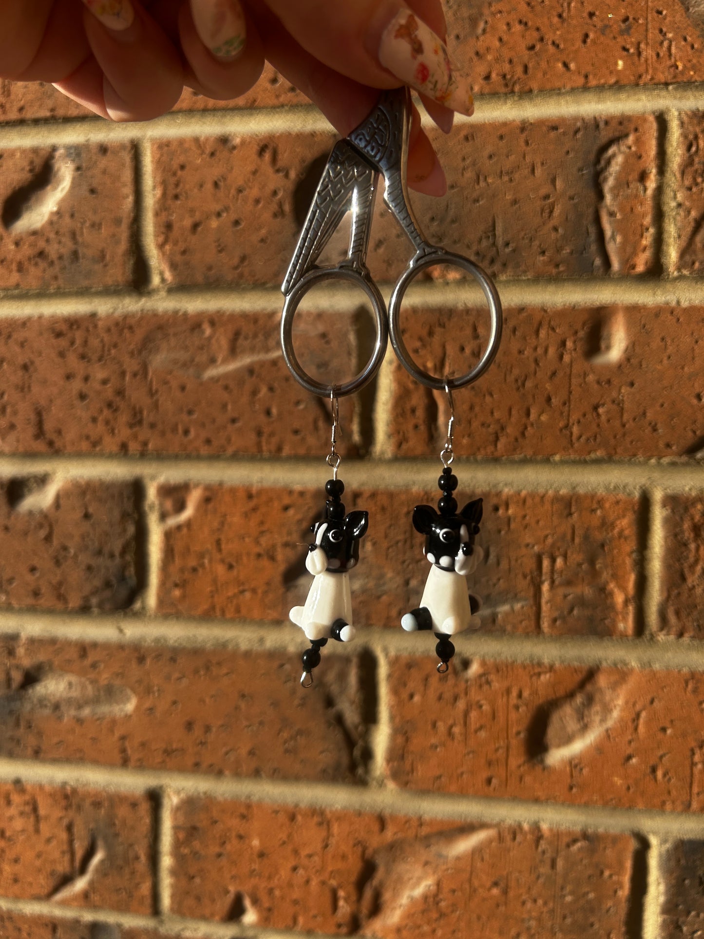 glass dog earrings