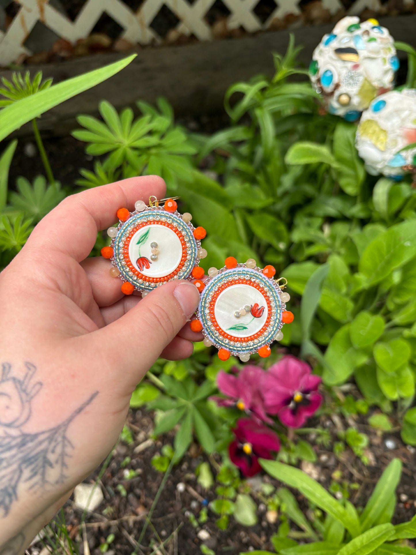 orange flower earrings