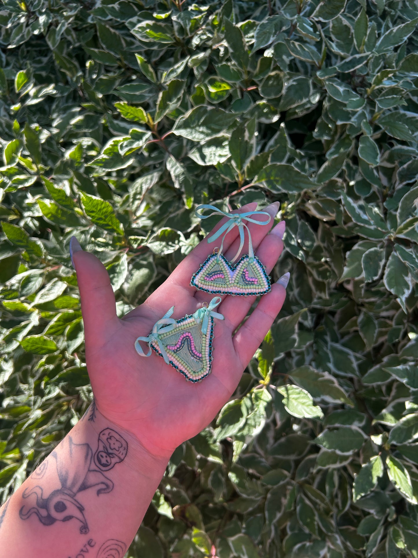 green bikini earrings