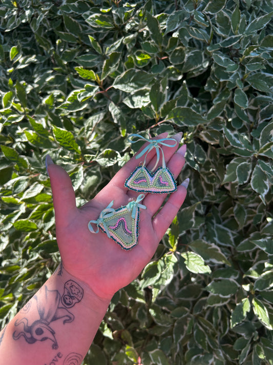 green bikini earrings