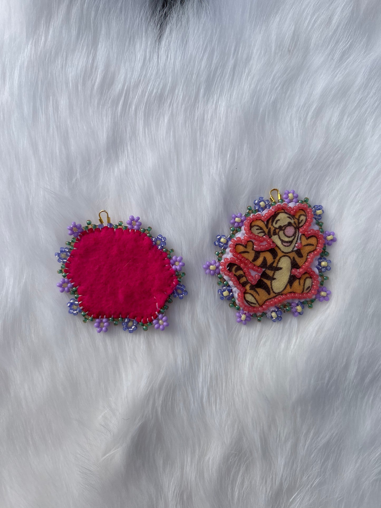 tiggers earrings in pink + purple