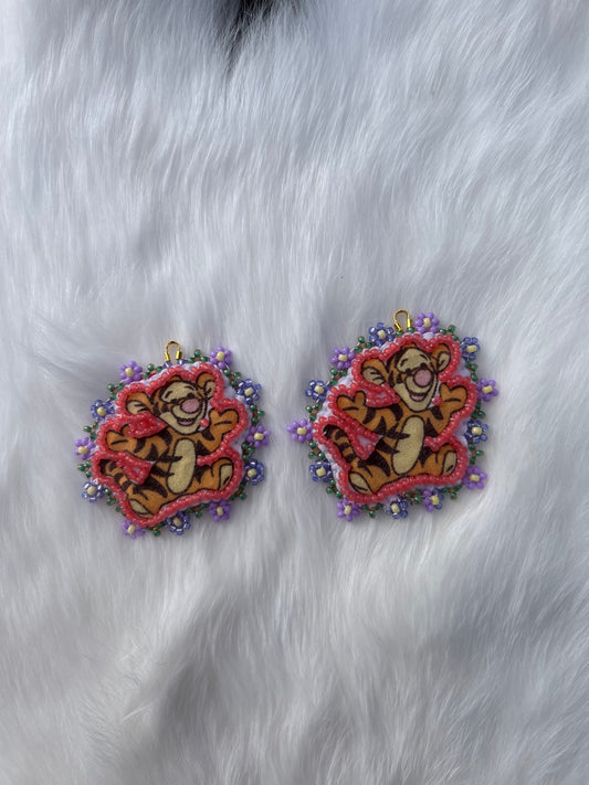 tiggers earrings in pink + purple