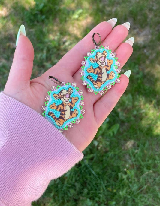 tigger earrings in teal and pink